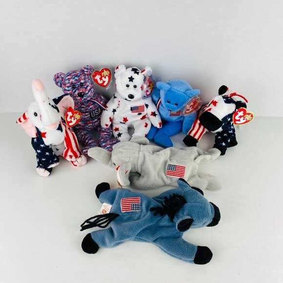 Ty Beanie Baby Babies Lot Of Patriotic Animals America Lefty Righty USA Glory + - Picture 1 of 4